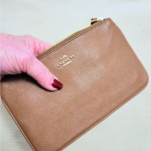 Coach Brown Leather Wristlet with Gold Accents
